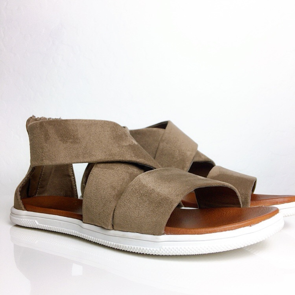 Mia Taupe Suede Flat Sandals